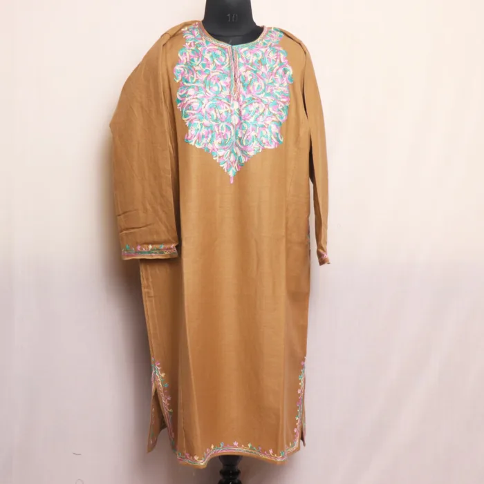 Beige Cashmilon Pheran with Aari Detailing - Aamaal Collection - Image 2