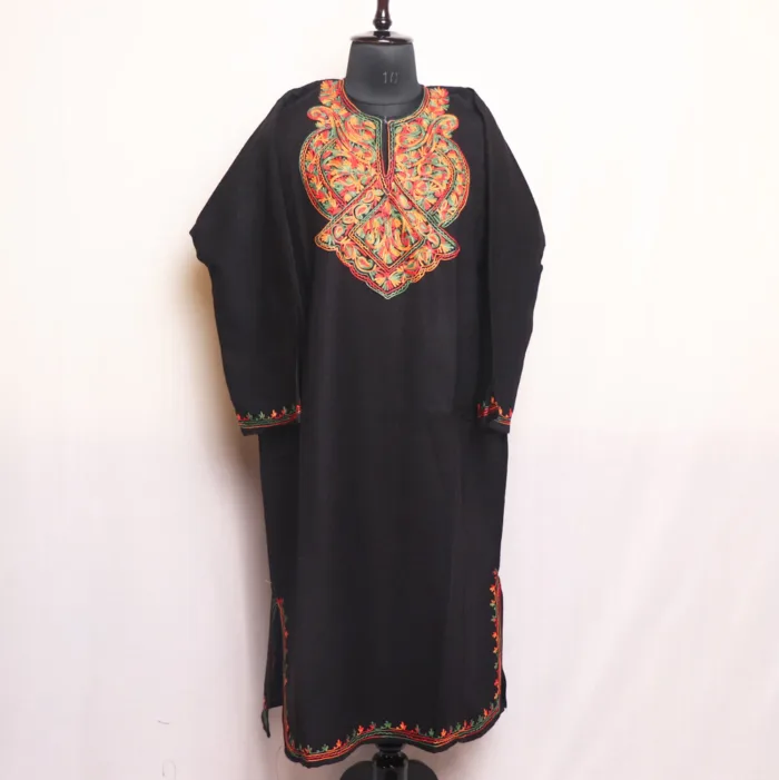 Classic Aari Embroidered Black Cashmilon Pheran - Aamaal Collection - Image 2