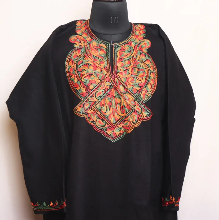 Classic Aari Embroidered Black Cashmilon Pheran - Aamaal Collection