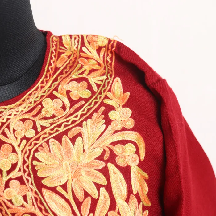 Elegent Aari Embroidered Maroon Cashmilon Pheran - Aamaal Collection - Image 3