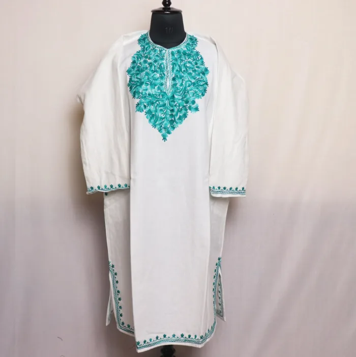 White Classic Design Cashmilon Pheran - Aamaal Collection - Image 2