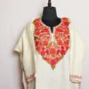 White Cashmilon Loose Pheran with Aari Embroidery - Aalamzeba Collection