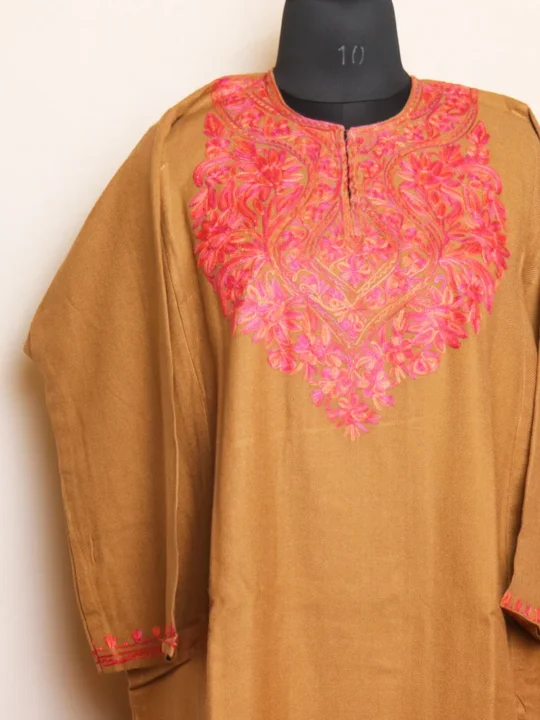 Beige Cashmilon Pheran with Stunning Aari Detailing | Gul-e-Hawal Collection