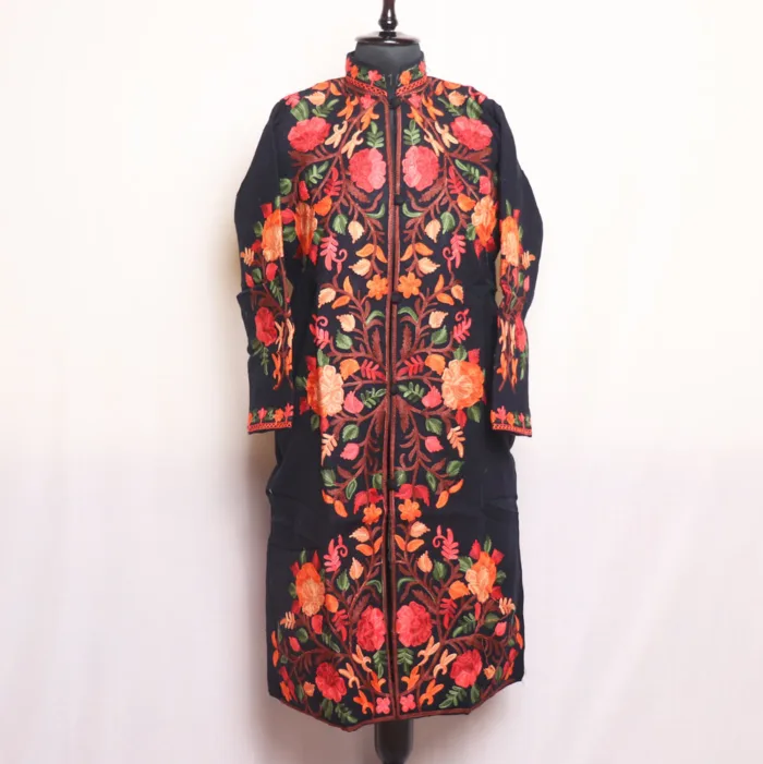 Elegant Aari Embroidered Tulip Coat in Cashmilon - Zunaira Collection