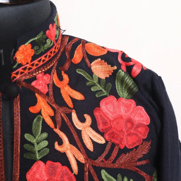 Elegant Aari Embroidered Tulip Coat in Cashmilon - Zunaira Collection - Image 3