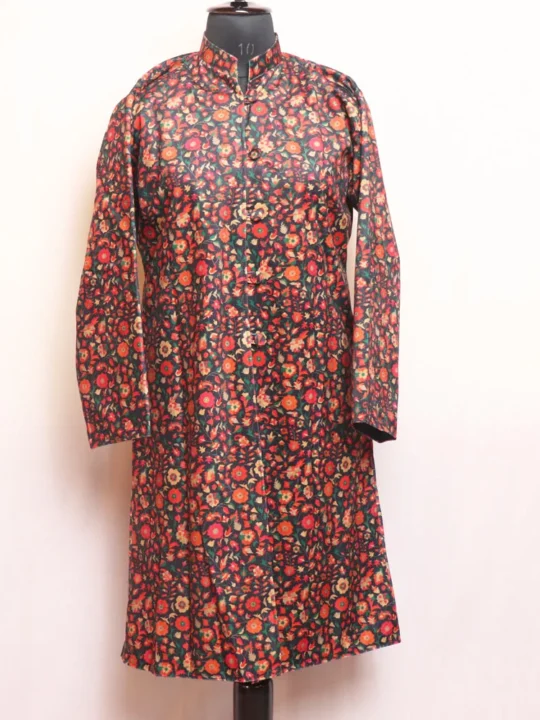 Black Velvet Kani Print Coat with Exquisite Design - Kashaf Collection