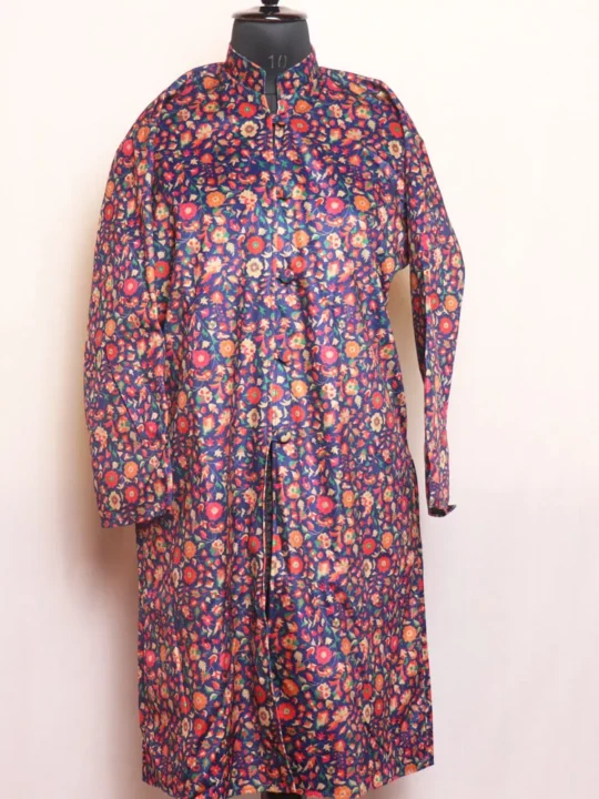 Indigo Velvet Kani Coat Featuring Floral Print - Kashaf Collection