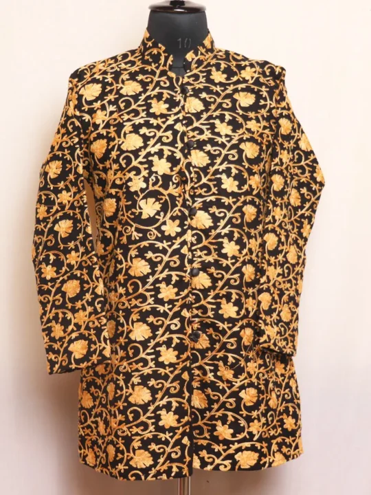Elegant Black Chinari Short Cashmilon Coat Akh Rang for Winter Elegance - Zunaira Collection