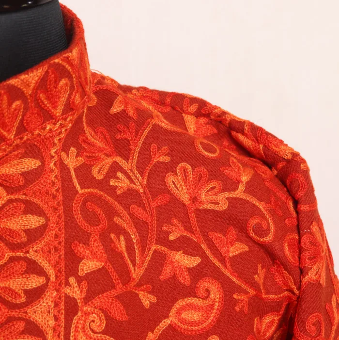 Rust Orange Big Paisley Jaal Coat with Aari Embroidery - Kashaf Collection - Image 3