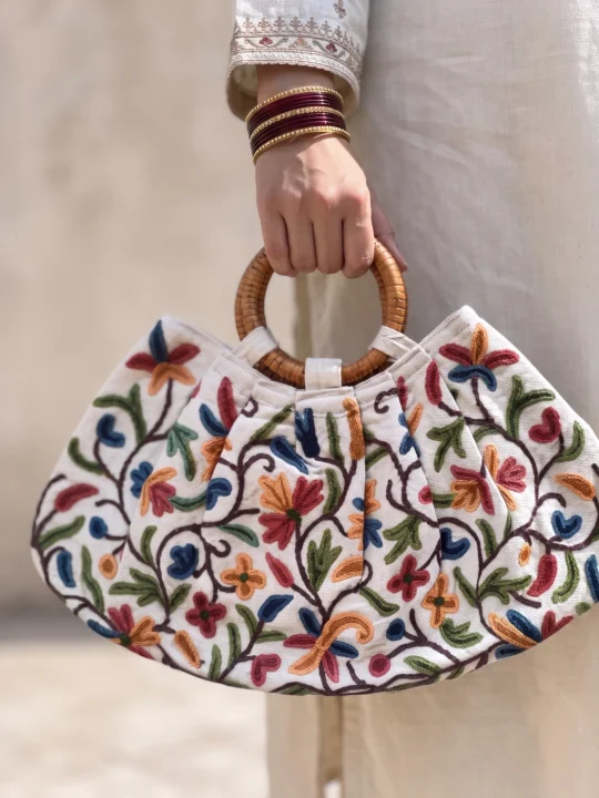 Gul Almeen Kashmiri Crewel Moon Bag