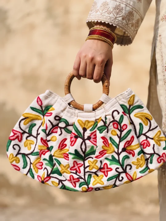Gulrang Kashmiri Crewel Moon Bag