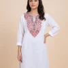 White Layers Crush Cotton Western Top with Aari Embroidery