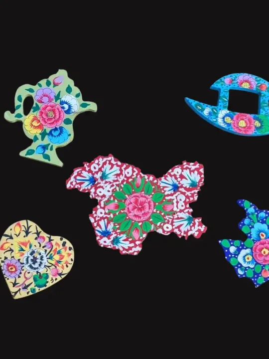 Set of 5 Paper Mache Kashmir Fridge Magnets | Kashmir, Shikara, Heart, Chinar, Samavar
