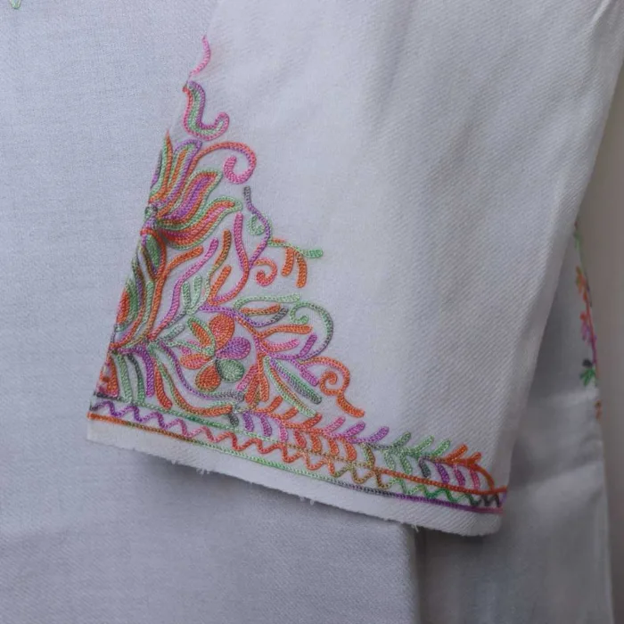 White  Cashmilon Pheran with Adorable Sleeve Embroidery | Gul-e-Hawal Collection - Image 4