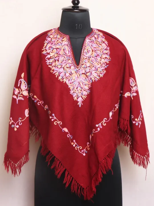 Cozy Maroon Winter Poncho with Aari Embroidery for Kids - Parvana Collection
