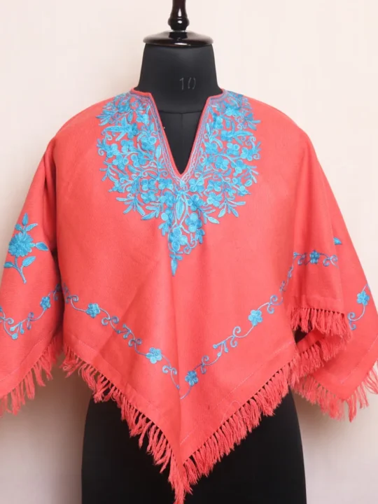 Soft Baby Pink and Warm Kids’ Poncho with Aari Work - Parvana Collection