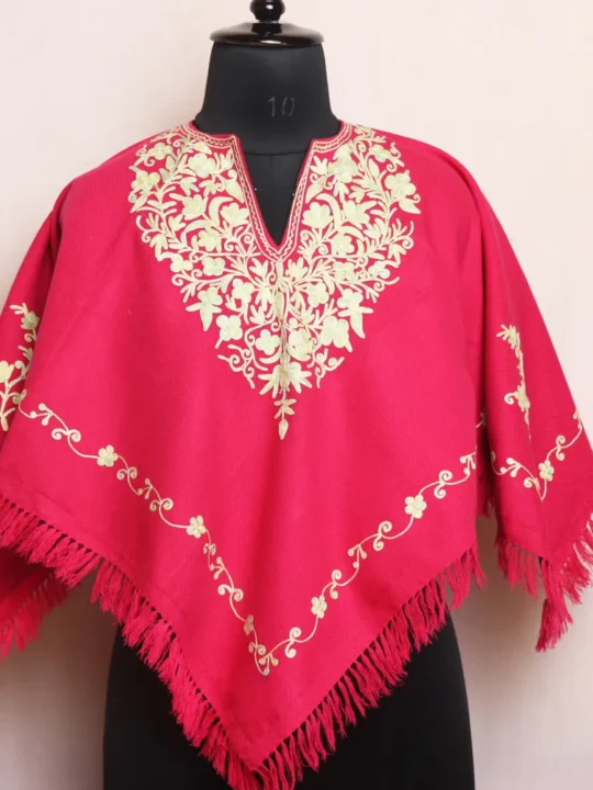 Stylish Pink Aari Embroidered Poncho for Kids’ Winter Wear - Parvana Collection