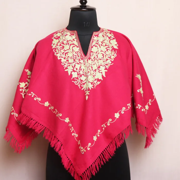 Stylish Pink Aari Embroidered Poncho for Kids’ Winter Wear - Parvana Collection