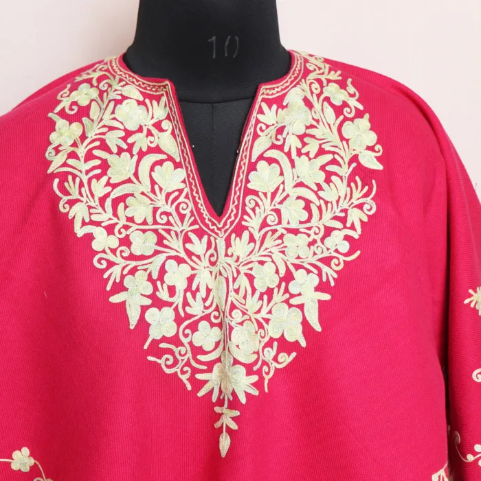 Stylish Pink Aari Embroidered Poncho for Kids’ Winter Wear - Parvana Collection - Image 2
