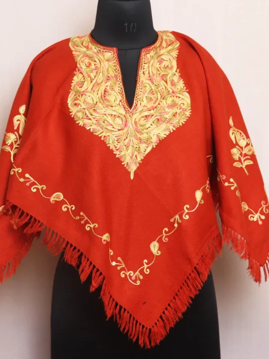 Orange Winter Poncho for Kids with Aari Work - Parvana Collection
