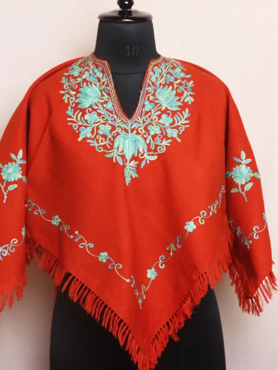 Chocolate Brown Winter Poncho with Aari Embroidery for Kids - Parvana Collection