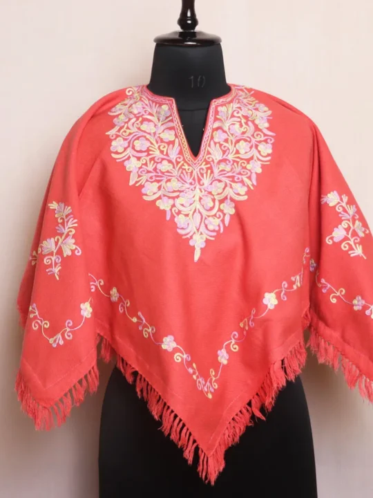 Pink Aari Embroidered Poncho for Kids’ Winter Wardrobe - Parvana Collection