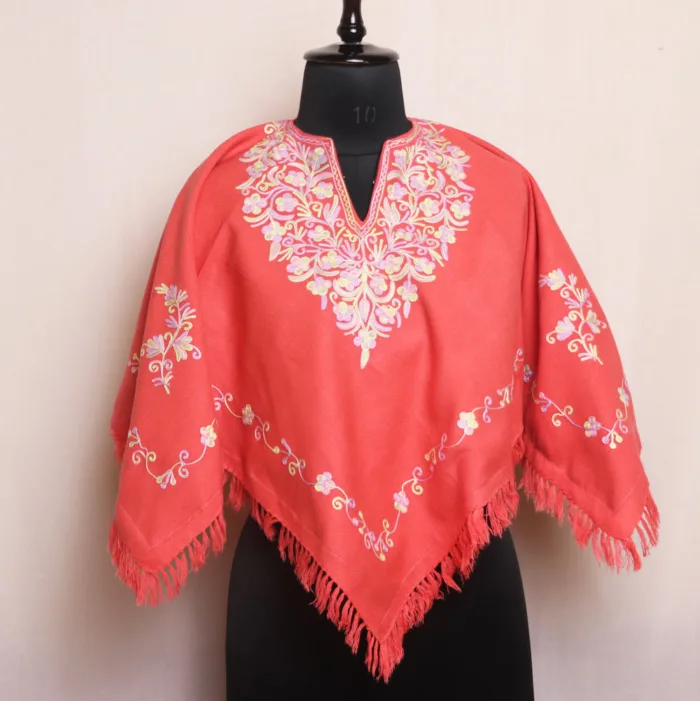 Pink Aari Embroidered Poncho for Kids’ Winter Wardrobe - Parvana Collection