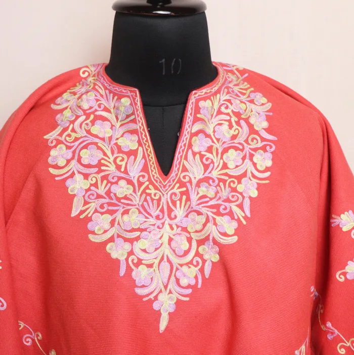 Pink Aari Embroidered Poncho for Kids’ Winter Wardrobe - Parvana Collection - Image 2