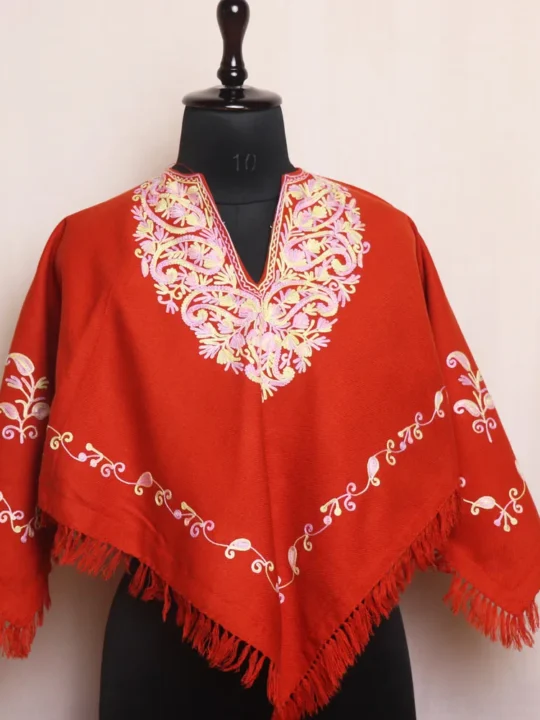 Chocolate Brown Aari Embroidered Winter Poncho for Kids - Parvana Collection
