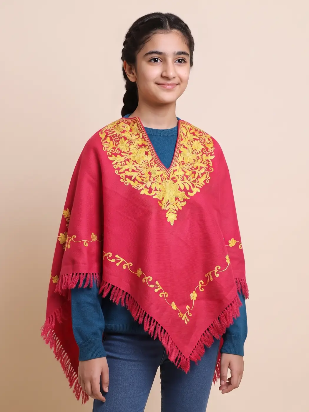 Purple Kids Poncho with Detailed Aari Embroidery - Parvana Collection