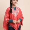 Pink Aari Embroidered Poncho for Kids’ Winter Wardrobe - Parvana Collection