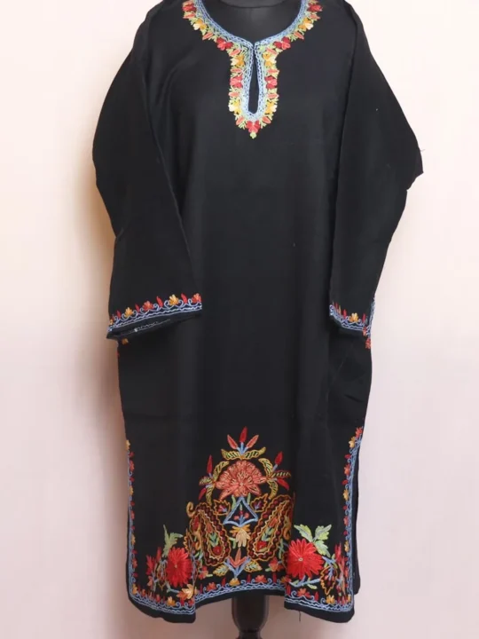 Black Raffal Pheran Featuring Big Damaan and Intricate Hand Aari Work - Kohinoor Collection