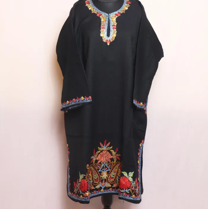 Black Raffal Pheran Featuring Big Damaan and Intricate Hand Aari Work - Kohinoor Collection