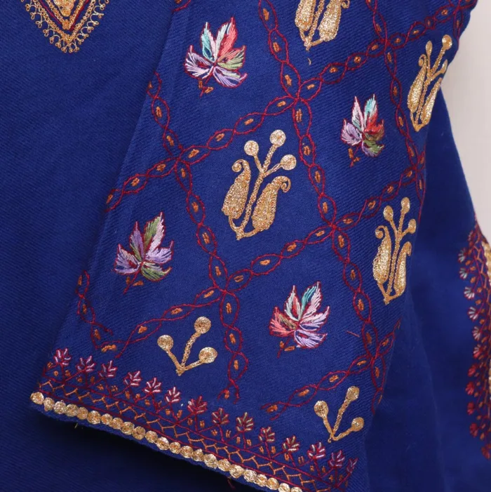 Blue Raffal Pheran with Hand Sozni and Tilla Sleeve Embroidery - Kohinoor Collection - Image 5