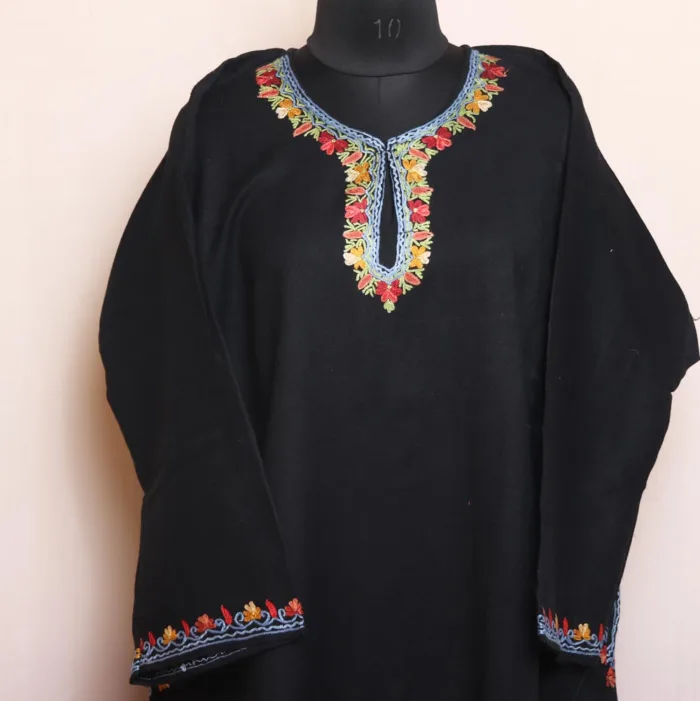 Black Raffal Pheran Featuring Big Damaan and Intricate Hand Aari Work - Kohinoor Collection - Image 3