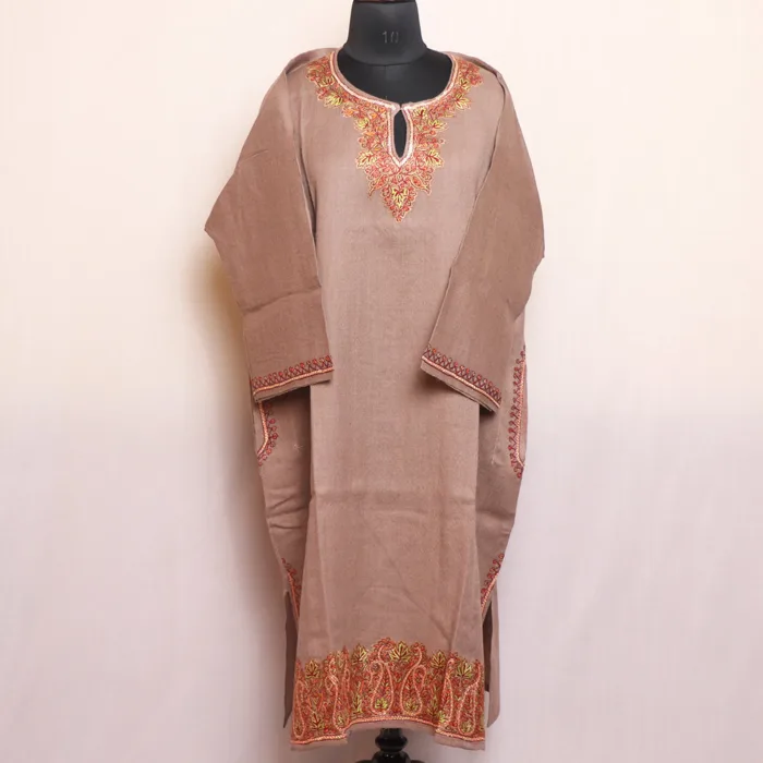 Light Beige Raffal Pheran with Hand Sozni and Tilla Heavy Damaan Embroidery - Kohinoor Collection