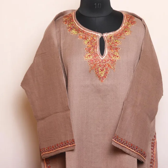 Light Beige Raffal Pheran with Hand Sozni and Tilla Heavy Damaan Embroidery - Kohinoor Collection - Image 2