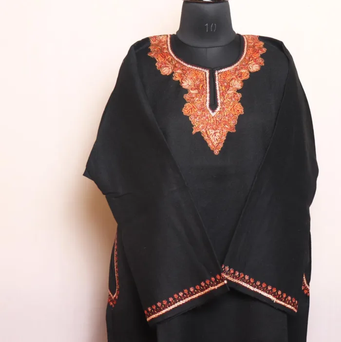 Black Raffal Loose Pheran Featuring Hand Sozni, Tilla, and Heavy Damaan Work (54,44.5) - Kohinoor Collection - Image 2