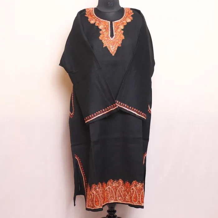 Black Raffal Loose Pheran Featuring Hand Sozni, Tilla, and Heavy Damaan Work (54,44.5) - Kohinoor Collection