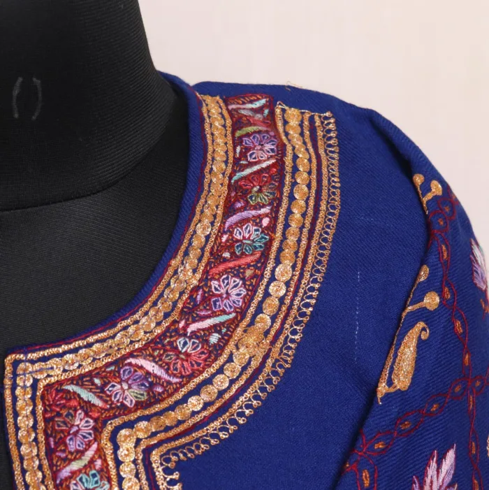 Blue Raffal Pheran with Hand Sozni and Tilla Sleeve Embroidery - Kohinoor Collection - Image 4