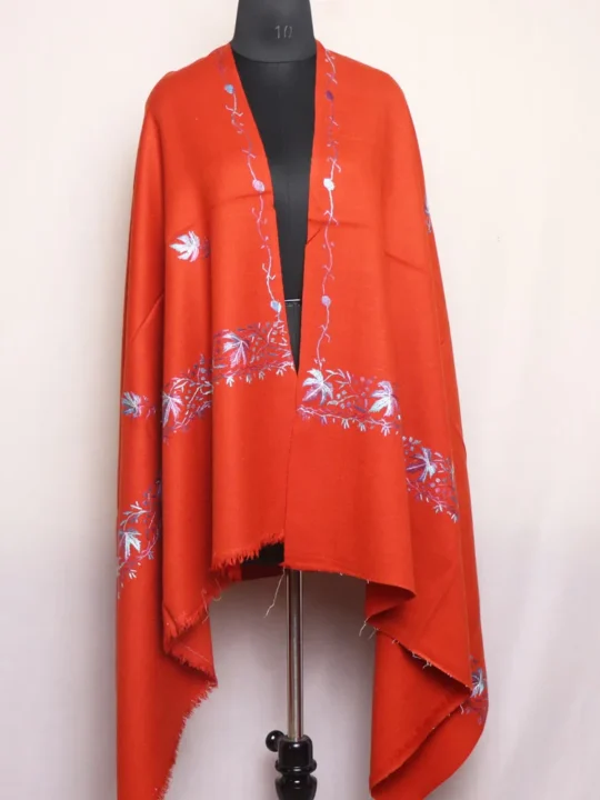 Rusty Red Hand Sozni Embroidered Cashmilon Shawl - Rutba Collection