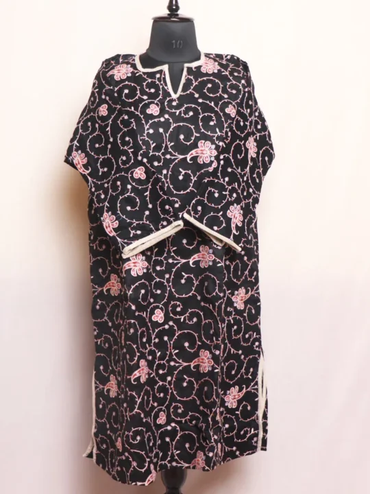 Stylish Count Wool Black Pheran with Jaal Needle Embroidery - Khanqah Collection