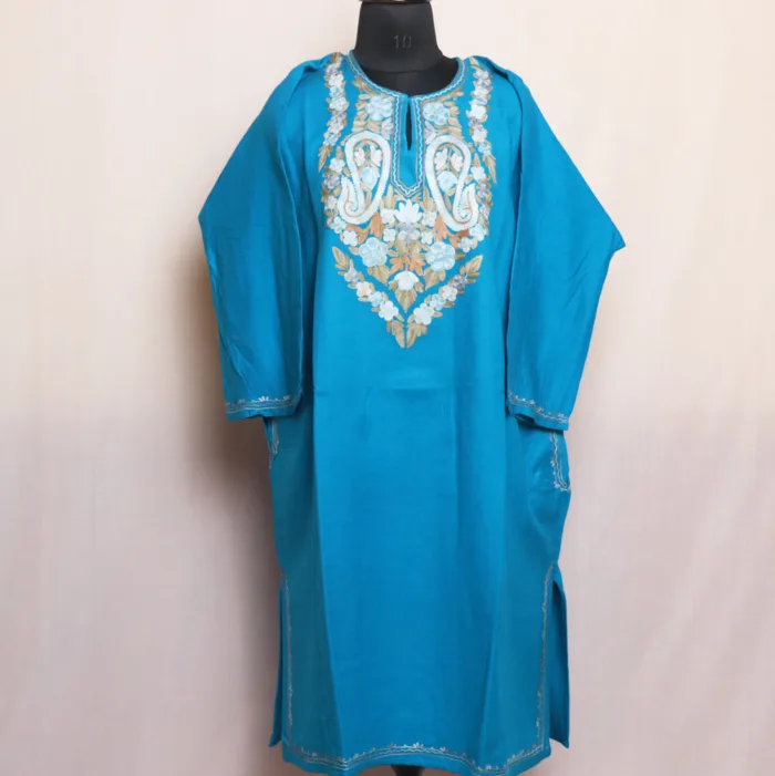 Blue Aari Embroidery Cashmilon Pheran | Feran - Meer Collection - Image 2