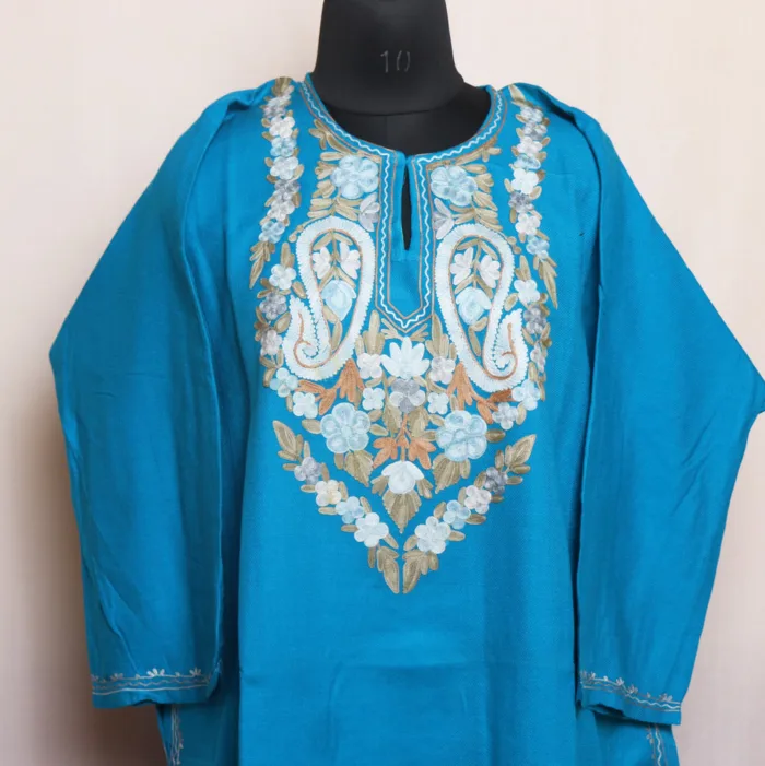 Blue Aari Embroidery Cashmilon Pheran | Feran - Meer Collection