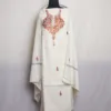 White Unstitched Suit with Hand Paper Embroidery - Bareen Collection