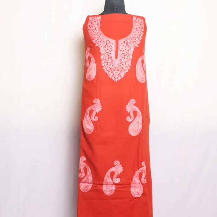 Rusty Red 2pc Woolen Suit with Machine Aari Embroidery – Bareen Collection