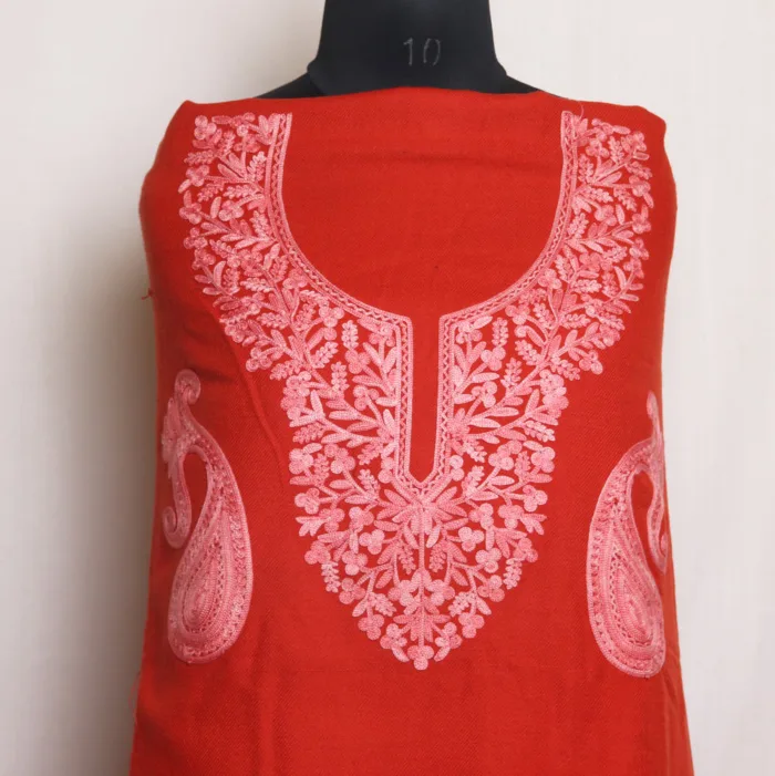 Rusty Red 2pc Woolen Suit with Machine Aari Embroidery – Bareen Collection - Image 2