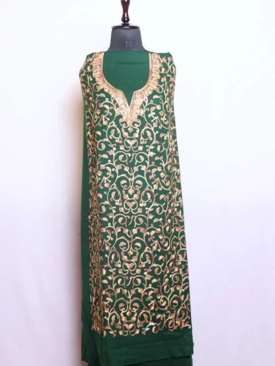 Dark Green Suit in Cashmilon with Aari Work - Libaas Collection