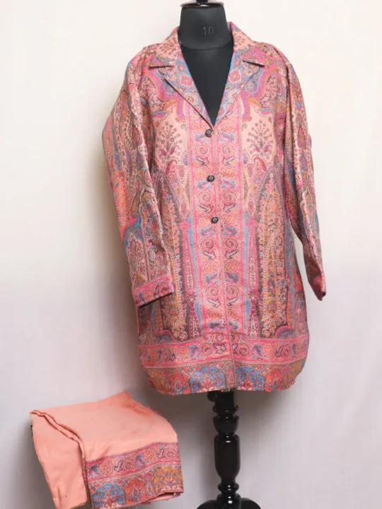 Stylish Polywool Kani Coat Set with Trouser - Zarafshah Collection