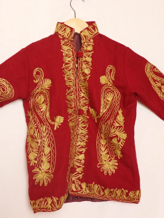 Kids Cashmilon Maroon Coat with Elegant Aari Design - Jazeer Collection (L 20.5)
